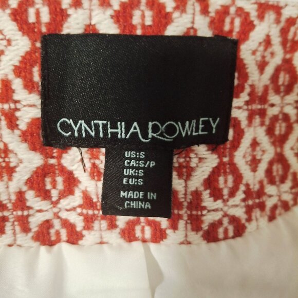 Cynthia Rowley Red & White Textured Open Front Jacket Size S Artsy Cozycore - Picture 5 of 8